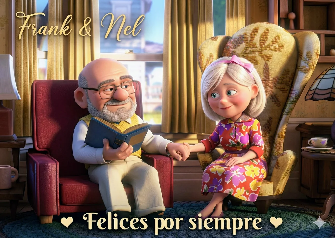 Ilustración de Frank y Nel mayores, como símbolo de envejecer juntos